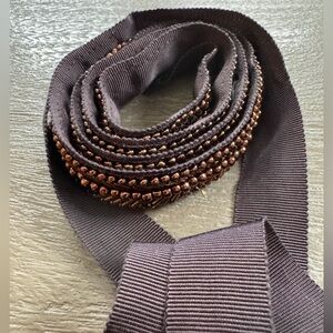 J. Crew Brown Beaded Grosgrain Ribbon Belt, one size